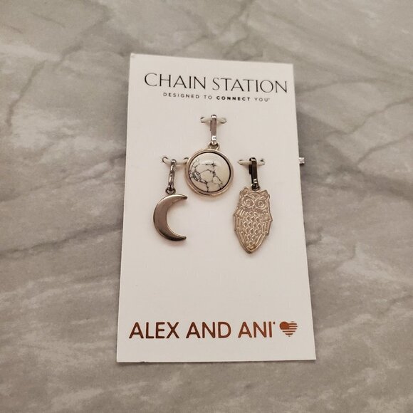 Alex and Ani Jewelry - 🌙 Alex and Ani Moon Owl Marble Wisdom Set Chain Station Charm Set 🦉